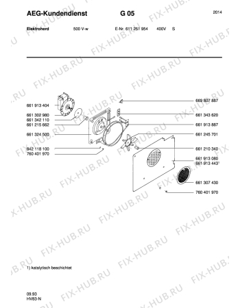 Взрыв-схема плиты (духовки) Aeg 500V-W S 400V - Схема узла Section5